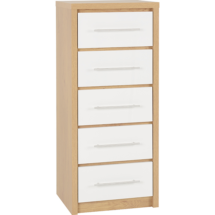 Seville 5 Drawer Narrow Chest In Various Gloss Finishes - Click Image to Close